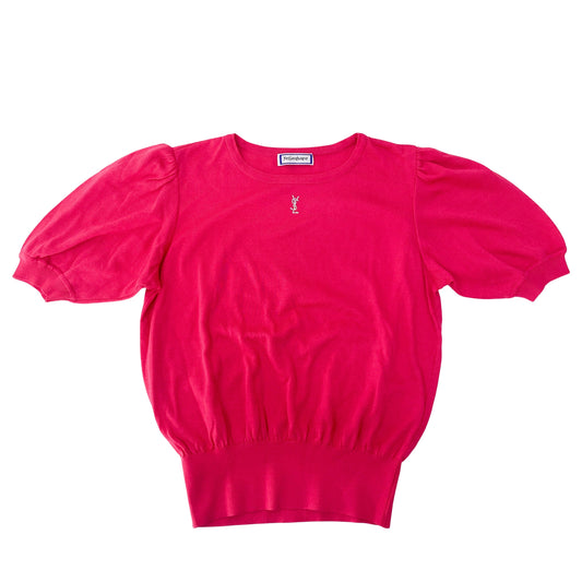 Short Sleeve Cotton Pink Logo Knit T-shirt
