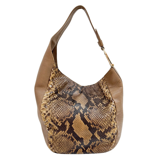 Greenwich Brown Python Embossed Leather Shoulder Bag