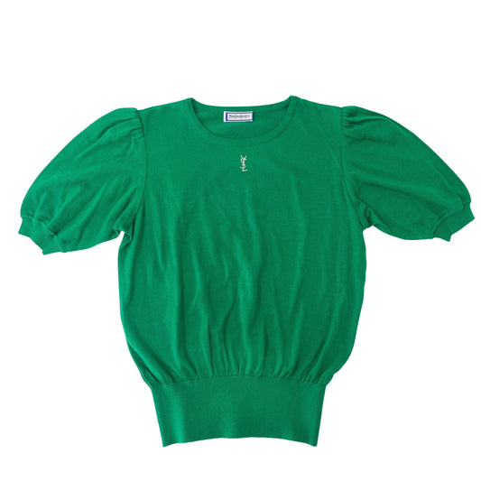 Short Sleeve Cotton Green Logo Knit T-shirt