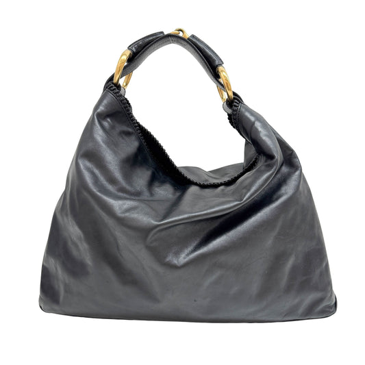 Horsebit Braided Edge Back Leather Hobo Shoulder Bag