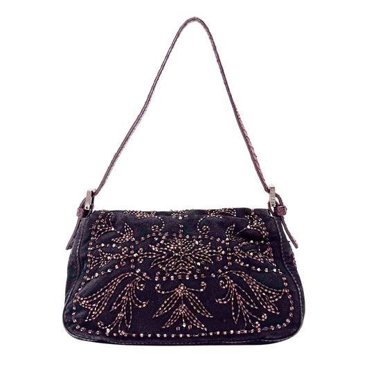 Mamma Baguette Mini Black Suede x Beads Shoulder Bag