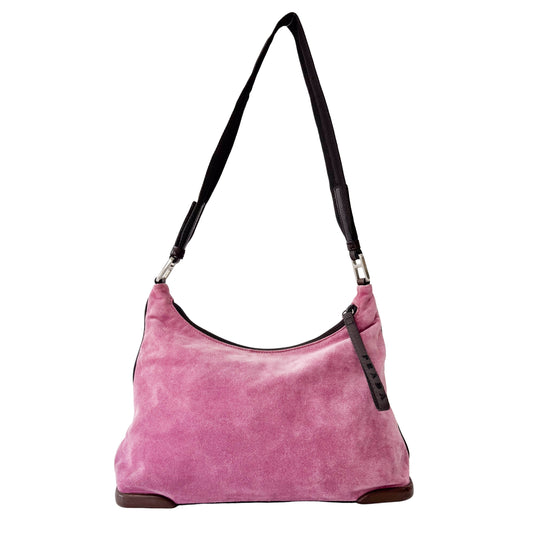Hobo Pink Suede Shoulder Bag