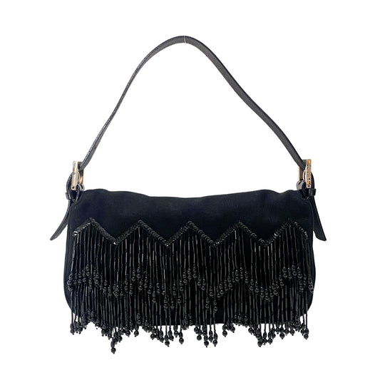 Baguette Limited Edition Black Cashmere and Beaded Shoulder Bag