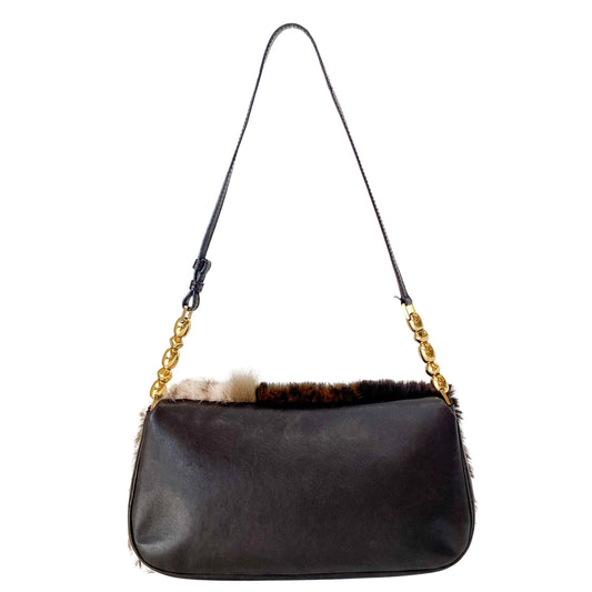 Rare Malice Pearl 3 Fur Leopard Print Shoulder Bag