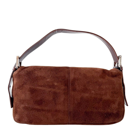 Baguette Brown Suede Shoulder Bag