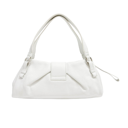 Anagram Buckle White Leather Hand Bag