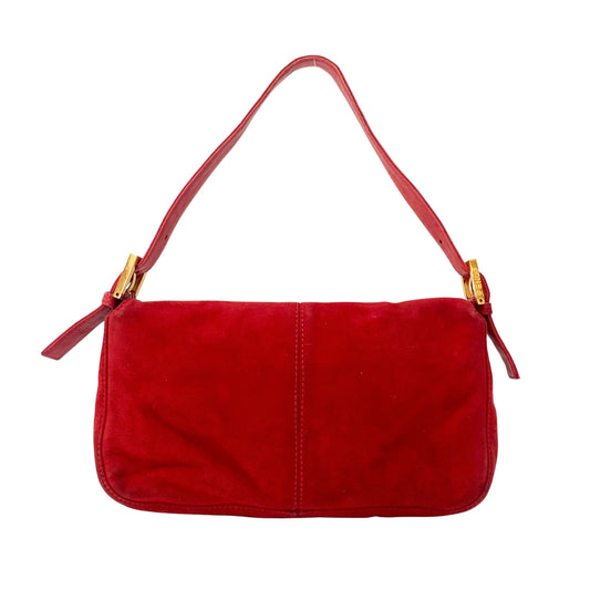 Baguette Red Suede Shoulder Bag