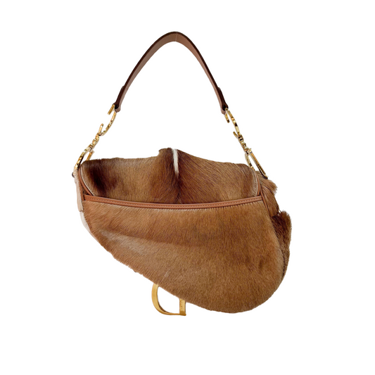 Beige Pony Hair Saddle Bag