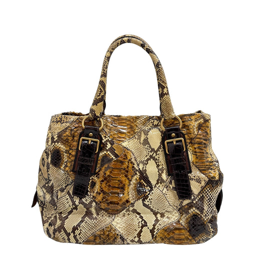 Patchwork Brown Python Print Embossed Leather Shoulder Bag