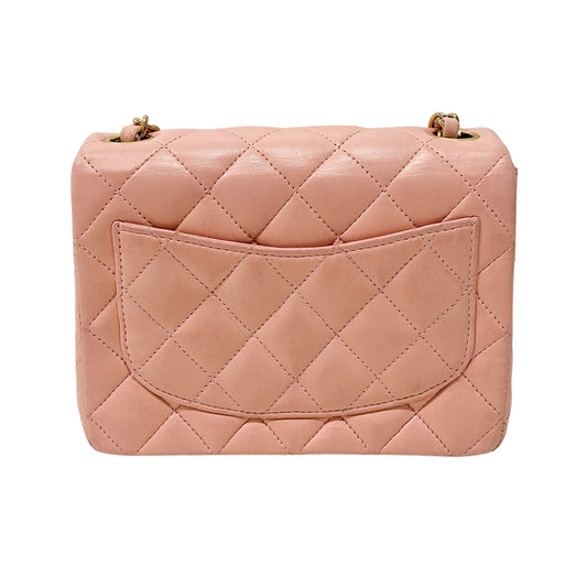 Classic Flap Pink Lambskin Mini Square Matelassé Bag
