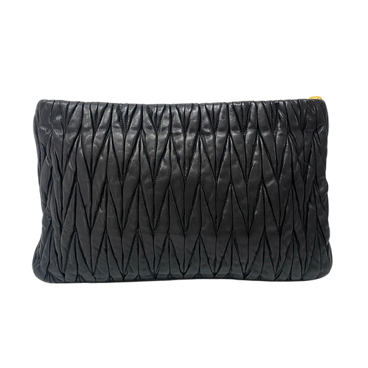Matelasse Black Leather Clutch Bag