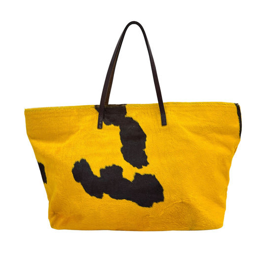 Yellow & Brown Cow Print Pony Hair Tote Bag