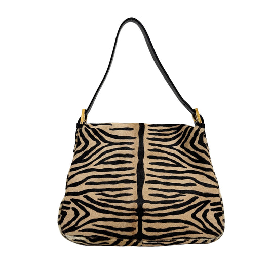 Mamma Baguette Brown Zebra Print Pony Hair Shoulder Bag