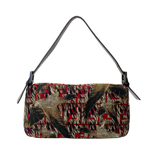 Zucca Bird Printed Baguette Shoulder bag Red x Brown