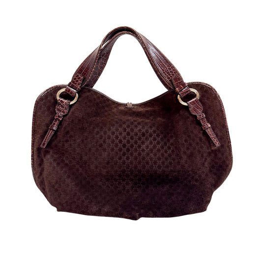 Bitter Sweet Brown Croc Leather & Suede Shoulder Bag
