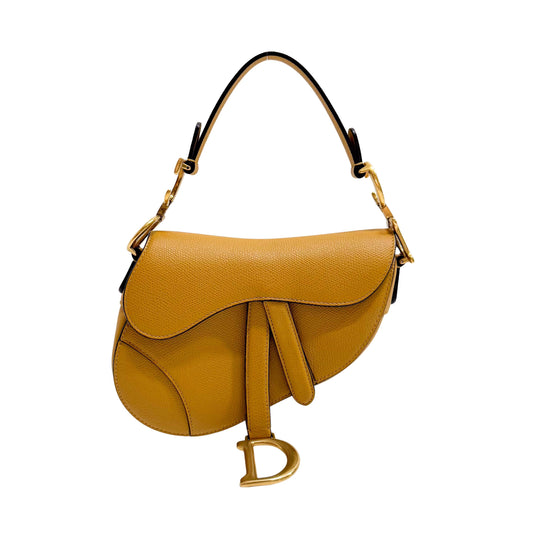Mini Yellow Calfskin Leather Saddle Two Way Bag