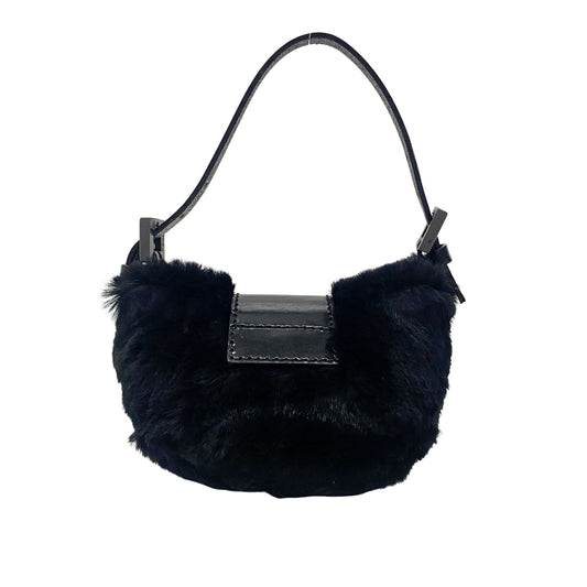 Mini Croissant Black Fur Bag