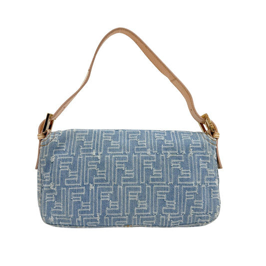 Baguette Blue Zucca Canvas Denim Shoulder Bag