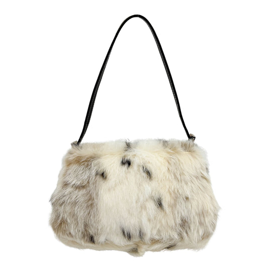Mini Mamma Baguette Cream Rabbit Print Fur Shoulder Bag