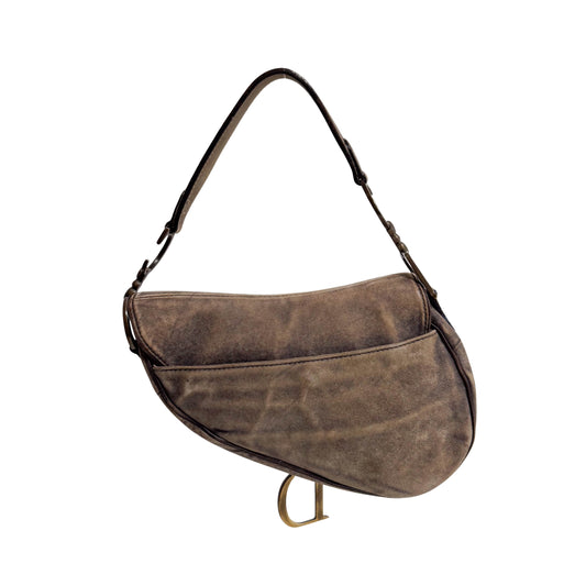 Saddle Bag Aged Brown Suede Shoulder Bag