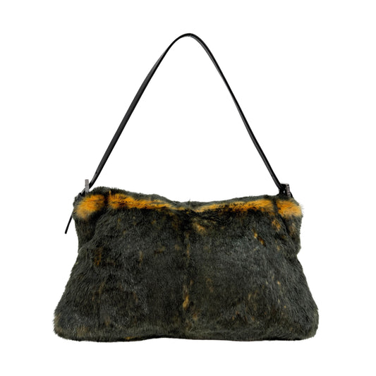 Mamma Baguette Moss Green & Apricot Fur Shoulder Bag