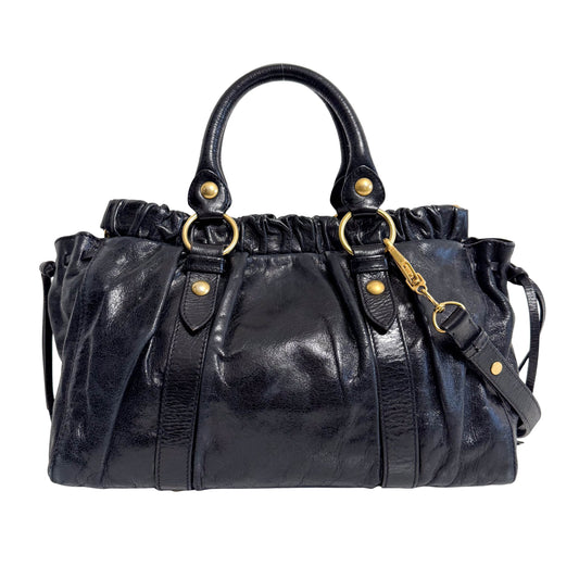 Vitello Black Leather Top Handle Bag