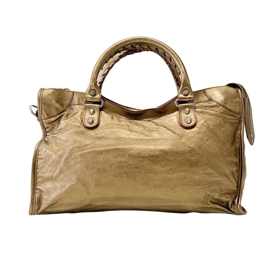 The City Gold Leather Hand bag