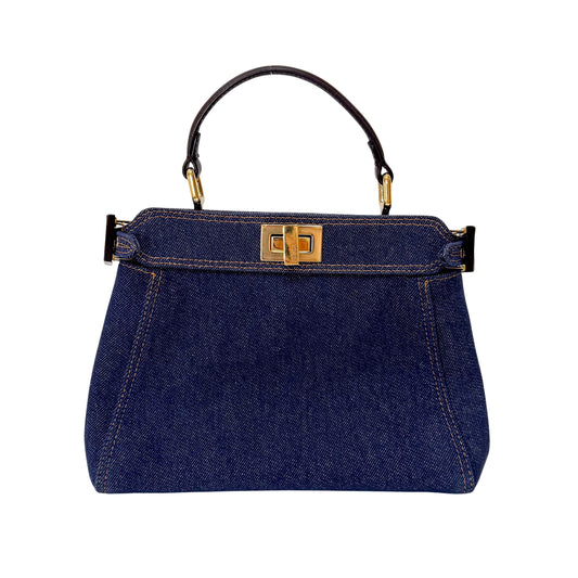 Mini Peek-a-Boo Denim with Brown Handle Bag