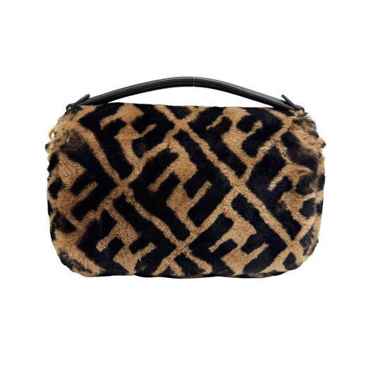 Mini Baguette Brown Zucca Canvas Faux Fur Two Way Bag