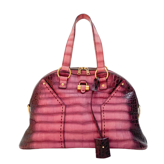 Muse Purple Croc Embossed Leather Shoulder Bag
