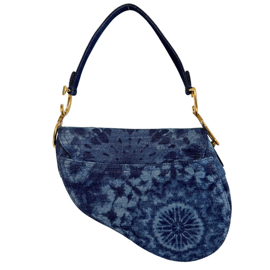 Saddle Borsa Da Sella in Senim Stampato Dior Blue Tie-Dye