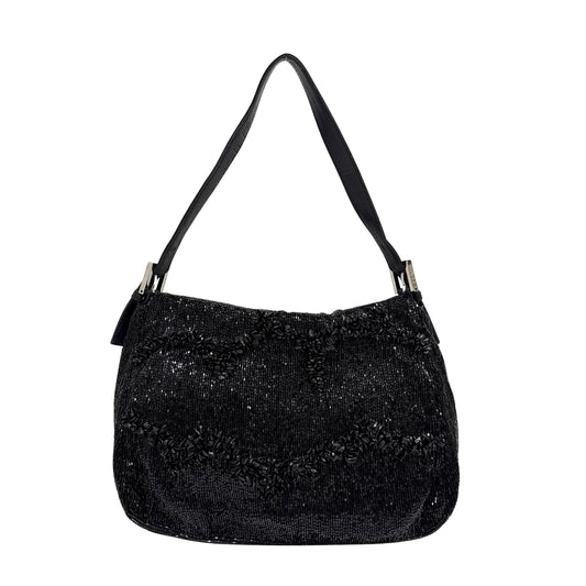 Mamma Baguette Black Beaded Shoulder Bag