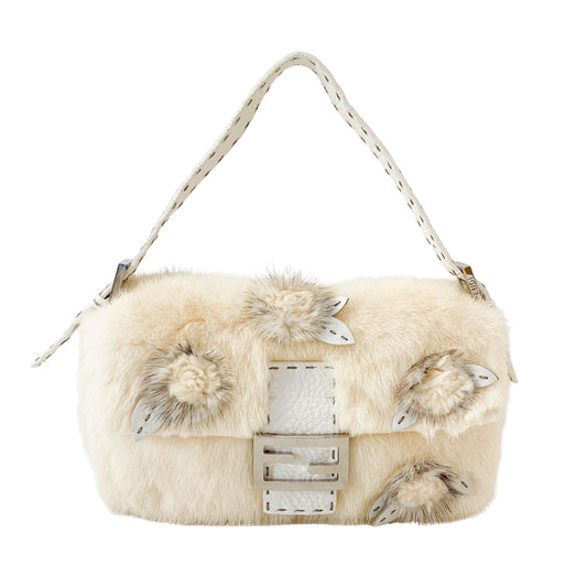Limited Edition Baguette Neutral Fur Shoulder Bag