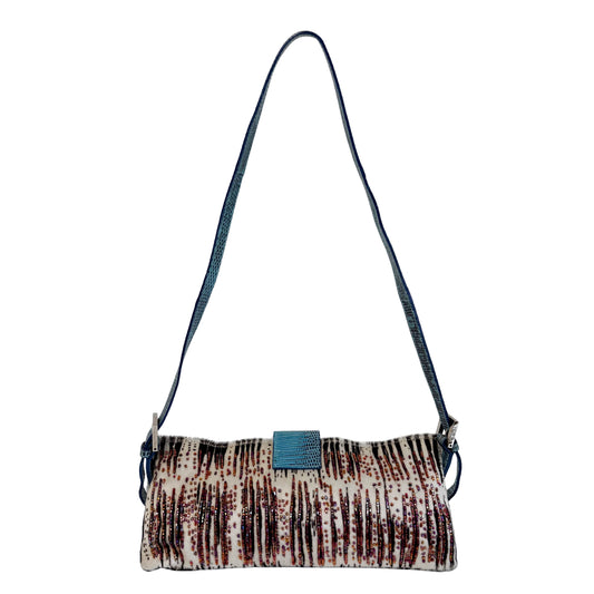 Baguette Zebra Pony Hair with Beaded Shoulder Bag