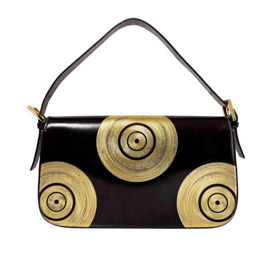 Baguette Limited Edition Brown Leather Gold Printed Shoulder Bag