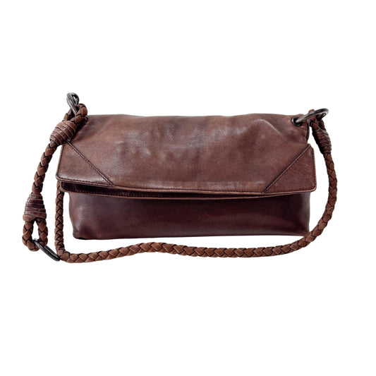 Brown Leather Intrecciato Strap Shoulder Bag