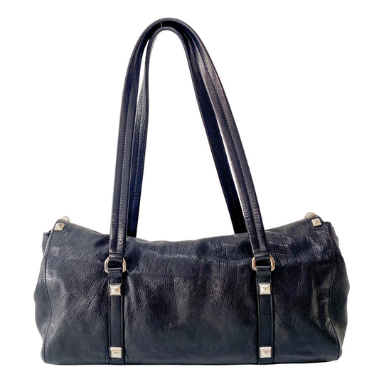 Studs Black Leather Shoulder Bag
