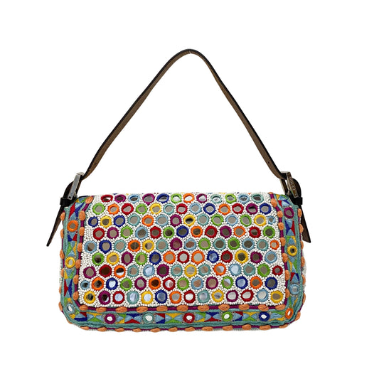 Baguette Multicolor Mirror Beaded Embroidered Shoulder Bag