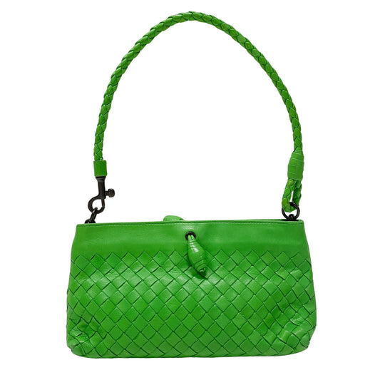 Intrecciato Small Green Leather Shoulder Bag