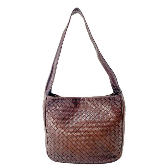 Intrecciato Brown Leather Large Strap Shoulder Bag