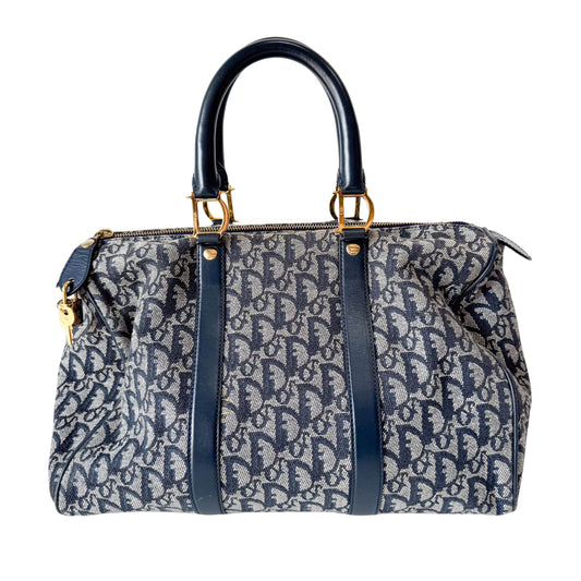 Trotter Boston Navy Oblique Tweed Shoulder Bag