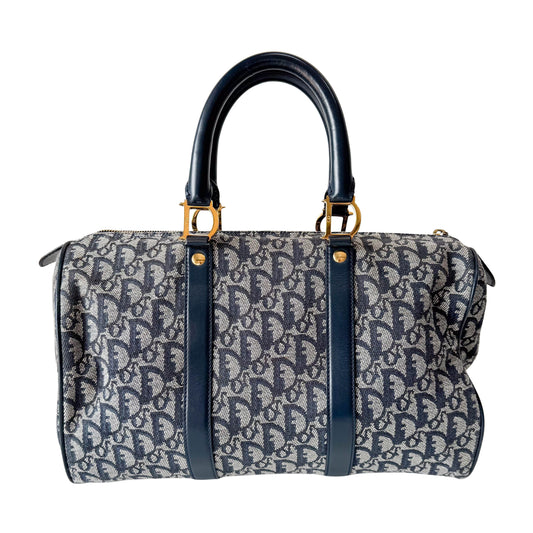 Trotter Boston Navy Oblique Tweed Shoulder Bag