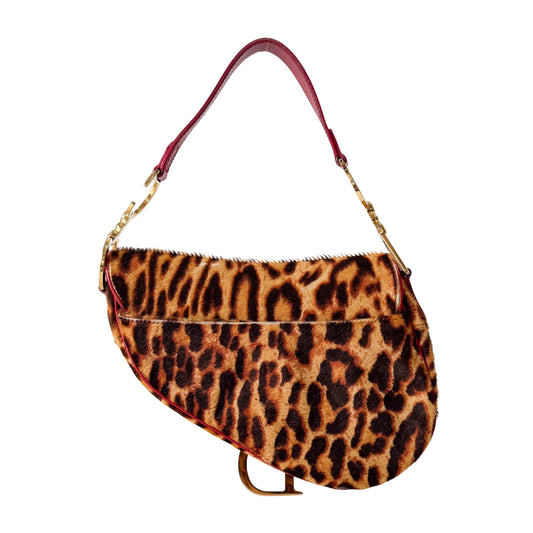 Saddle Leopard Pony Hair Shoulder Bag