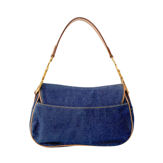 Double Saddle Bag in Denim with Gold Hardware