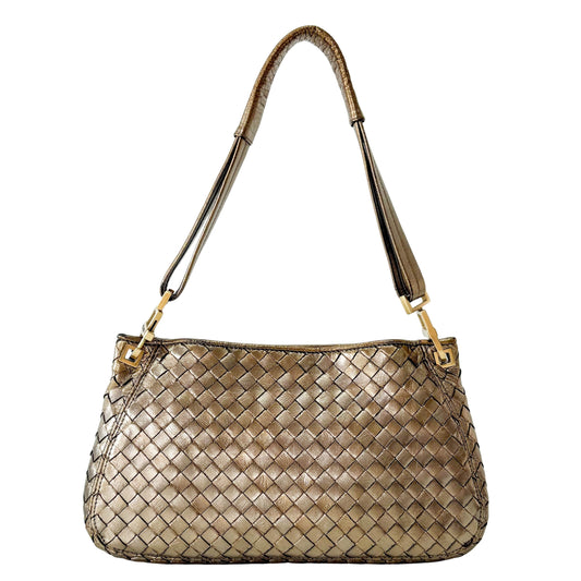 Intrecciato Gold Leather Shoulder Bag