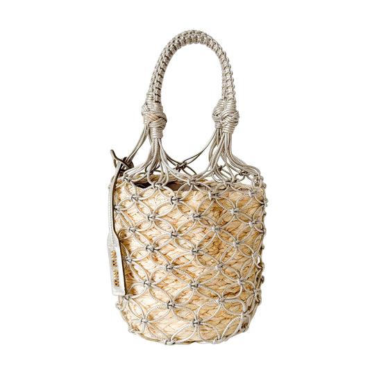 Woven Bucket Raffia/Leather Gold Shoulder Bag
