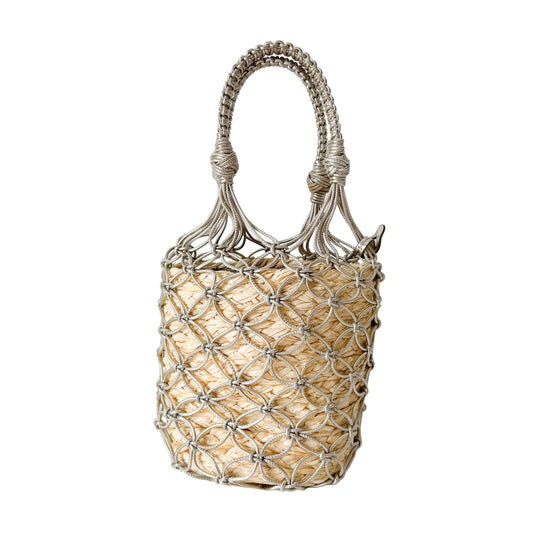 Woven Bucket Raffia/Leather Gold Shoulder Bag