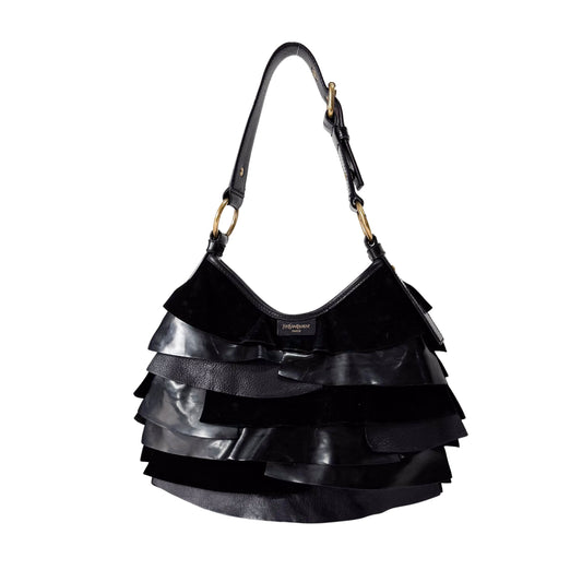 Saint-Tropez Black Leather/Patent Shoulder Bag