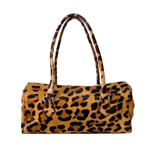 Horizontal Leopard Print Pony Hair Shoulder Bag