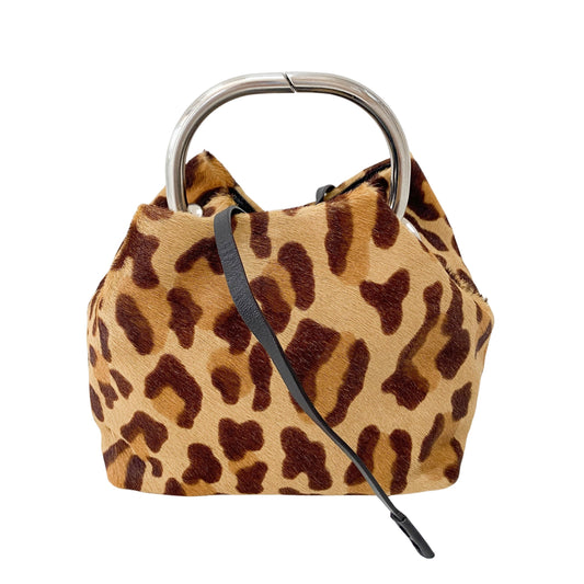 Leopard Pony Hair Metal Handle Mini Bag
